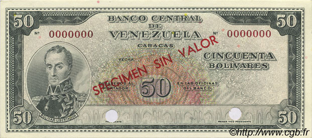 50 Bolivares Spécimen VENEZUELA  1960 P.044S NEUF
