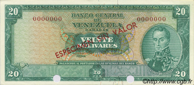20 Bolivares Spécimen VENEZUELA  1967 P.046s1 UNC