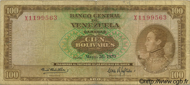 100 Bolivares VENEZUELA  1970 P.048g BC