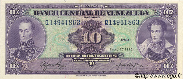 10 Bolivares VENEZUELA  1976 P.051e ST
