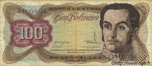 100 Bolivares VENEZUELA  1979 P.055f F