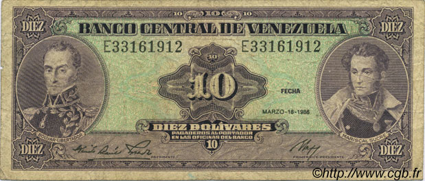 10 Bolivares VENEZUELA  1986 P.061a S