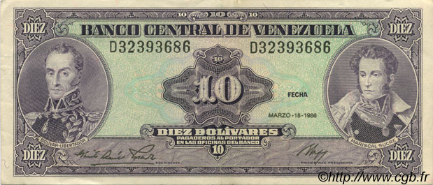 10 Bolivares VENEZUELA  1986 P.061a SPL