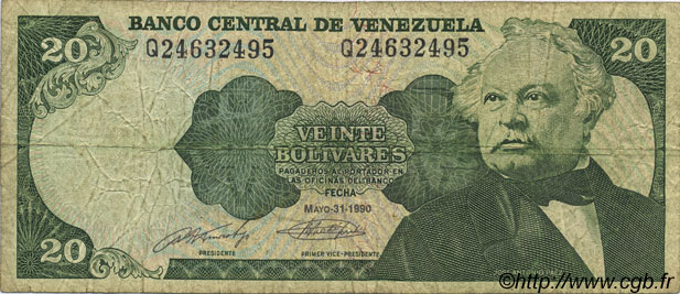 20 Bolivares VENEZUELA  1990 P.063c q.MB