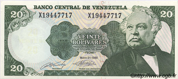 20 Bolivares VENEZUELA  1990 P.063c XF