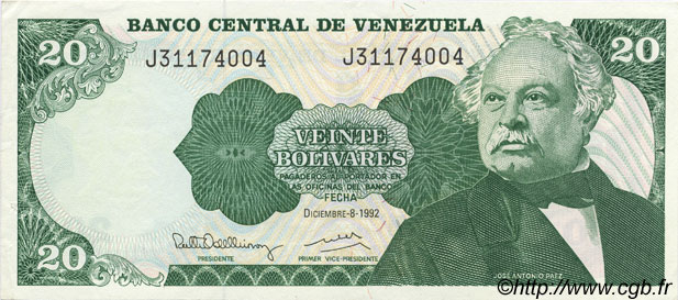 20 Bolivares VENEZUELA  1992 P.063d XF