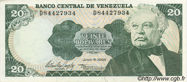 20 Bolivares VENEZUELA  1995 P.063e VZ+