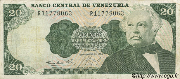 20 Bolivares VENEZUELA  1984 P.064 q.BB