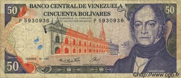 50 Bolivares VENEZUELA  1985 P.065a MB