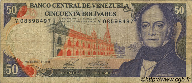 50 Bolivares VENEZUELA  1988 P.065b MB