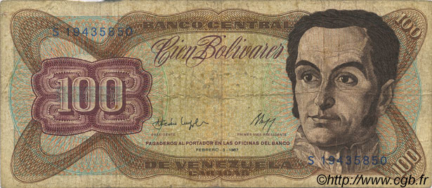 100 Bolivares VENEZUELA  1987 P.066a MB