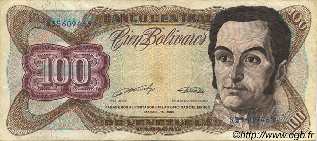 100 Bolivares VENEZUELA  1989 P.066b SS