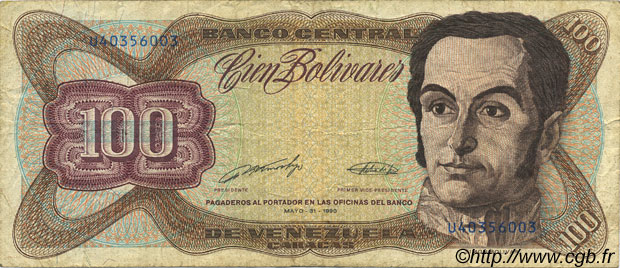 100 Bolivares VENEZUELA  1990 P.066c TB