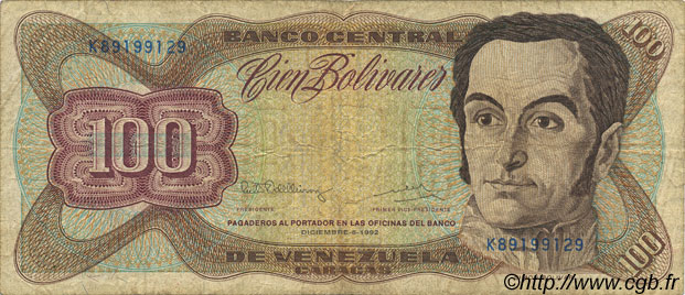 100 Bolivares VENEZUELA  1992 P.066e F