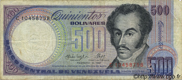 500 Bolivares VENEZUELA  1987 P.067b BC