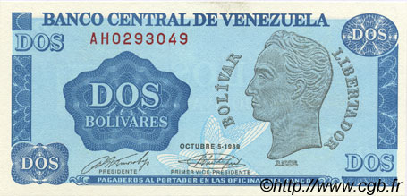 2 Bolivares VENEZUELA  1989 P.069 SC+