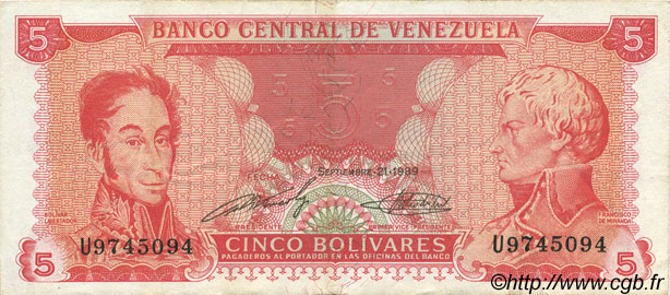 5 Bolivares VENEZUELA  1989 P.070 SS