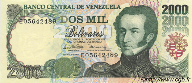 2000 Bolivares VENEZUELA  1998 P.077c ST