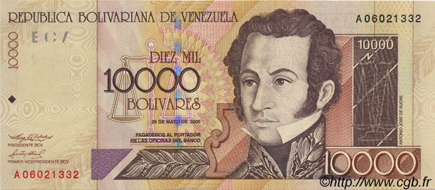 10000 Bolivares VENEZUELA  2000 P.085a UNC