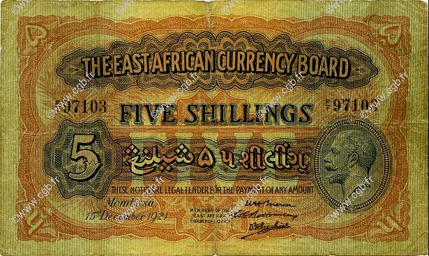 5 Shillings AFRIQUE DE L EST  1921 P.13 TB