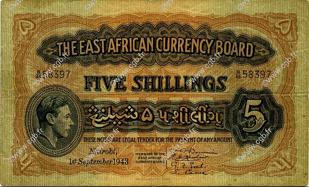 5 Shillings AFRIQUE DE L EST  1943 P.28b TB+