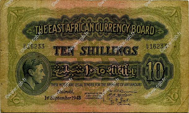 10 Shillings EAST AFRICA (BRITISH)  1943 P.29b F-