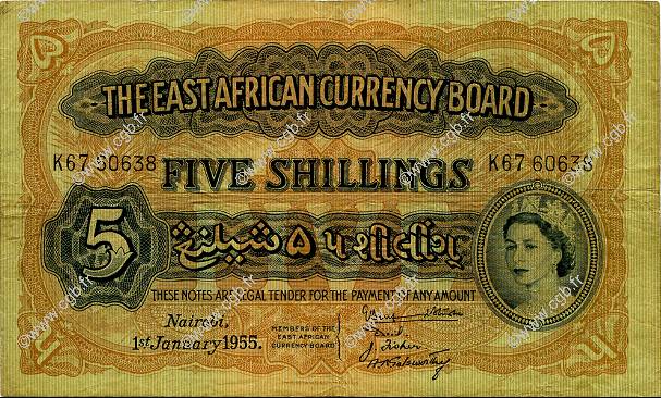 5 Shillings AFRIQUE DE L EST  1955 P.33 TB