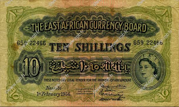 10 Shillings EAST AFRICA (BRITISH)  1956 P.34 F+
