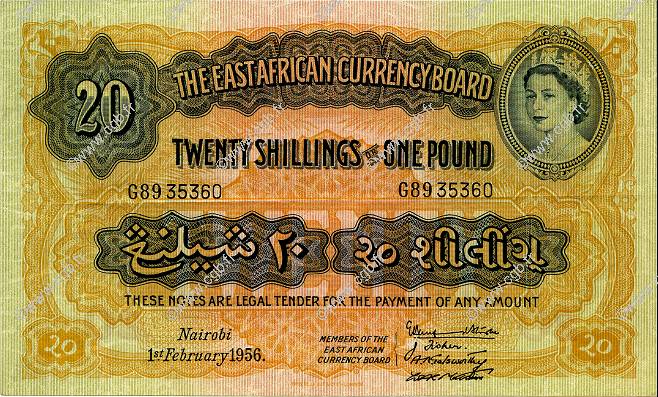 20 Shillings / 1 Pound AFRIQUE DE L EST  1956 P.35 SPL
