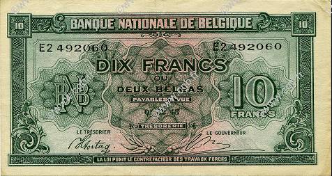 10 Francs - 2 Belgas BELGIO  1943 P.122 SPL