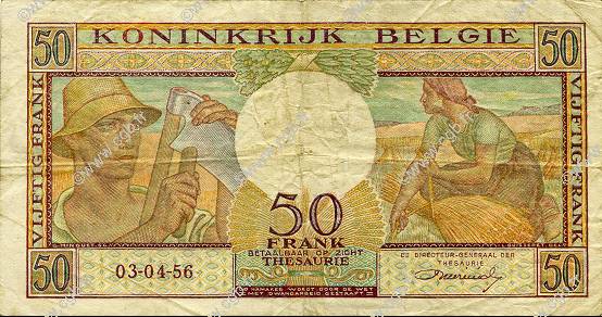 50 Francs BELGIEN  1956 P.133b S