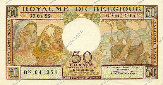50 Francs BÉLGICA  1956 P.133b SC