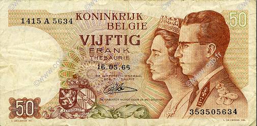 50 Francs BÉLGICA  1966 P.139 MBC
