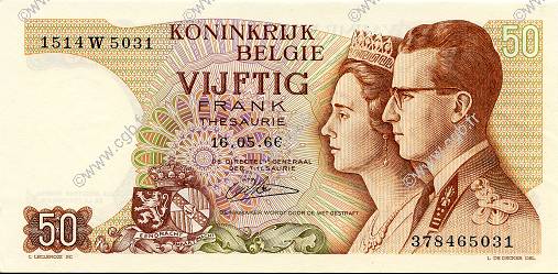 50 Francs BELGIEN  1966 P.139 fST+