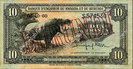 10 Francs BURUNDI  1960 P.02 VZ