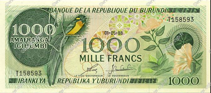 1000 Francs BURUNDI  1988 P.31d UNC-