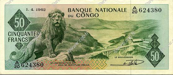 50 Francs CONGO, DEMOCRATIQUE REPUBLIC  1962 P.005a XF+