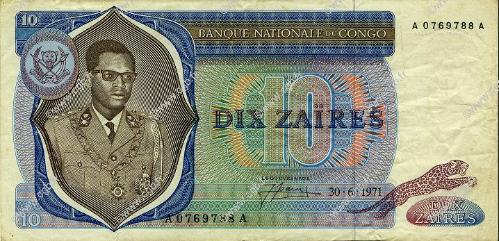 10 Zaïres REPúBLICA DEMOCRáTICA DEL CONGO  1971 P.015a BC+