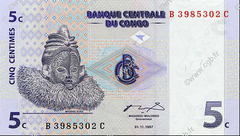 5 Centimes CONGO, DEMOCRATIQUE REPUBLIC  1997 P.081a UNC