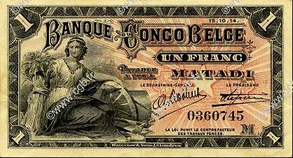 1 Franc CONGO BELGE  1914 P.03B SUP