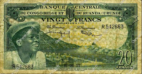 20 Francs CONGO BELGE  1957 P.31 TB