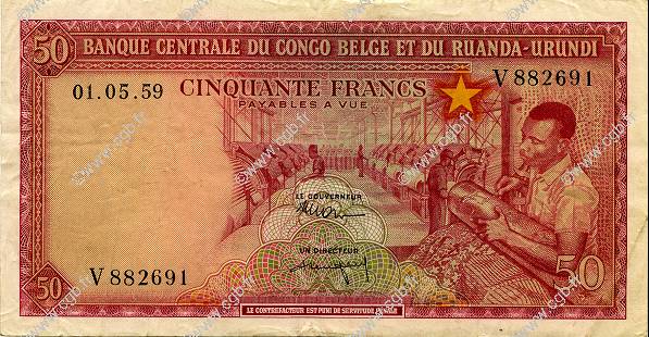 50 Francs  CONGO BELGE  1959 P.32 TTB