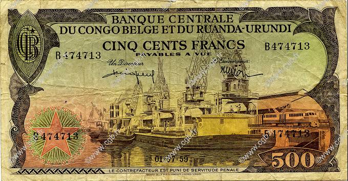 500 Francs BELGIAN CONGO  1959 P.34 F