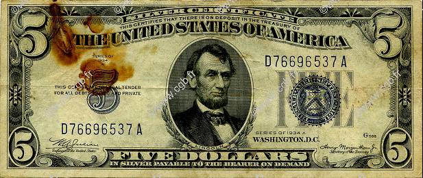 5 Dollars ÉTATS-UNIS D AMÉRIQUE  1934 P.414Aa B+
