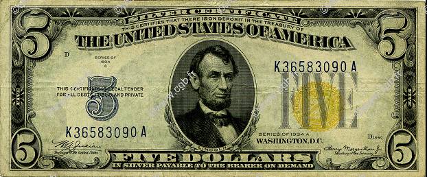 5 Dollars STATI UNITI D AMERICA  1934 P.414Ay q.BB