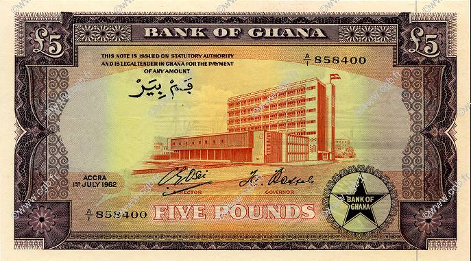 5 Pounds GHANA  1962 P.03d AU