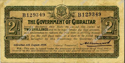 2 Shillings - 2 Chelines GIBILTERRA  1914 P.06 BB