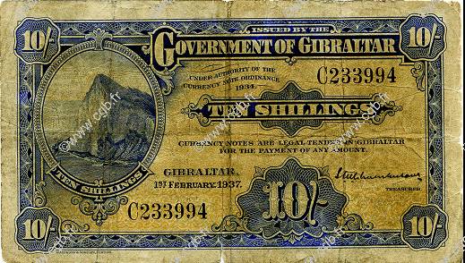10 Shillings GIBRALTAR  1937 P.14a fSGE