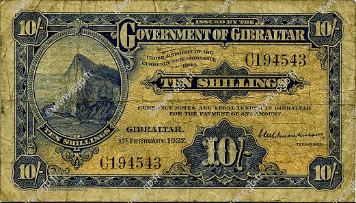 10 Shillings GIBRALTAR  1937 P.14a fS