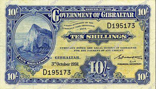 10 Shillings GIBRALTAR  1958 P.14b VF